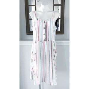 Kit+Sky Dress Striped Sweetheart Neck Shoulder Strap Smocked Back Size L NWT